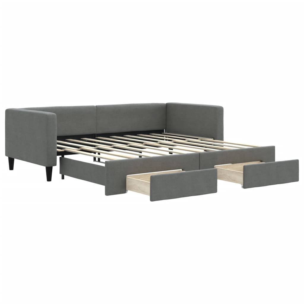 vidaXL Sofá-cama c/ gavetão e gavetas 90x190 cm tecido cinzento-escuro