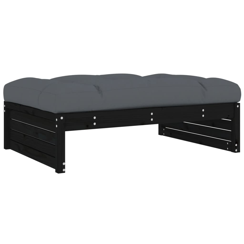 vidaXL 4pcs conjunto lounge jardim c/ almofadões madeira maciça preto