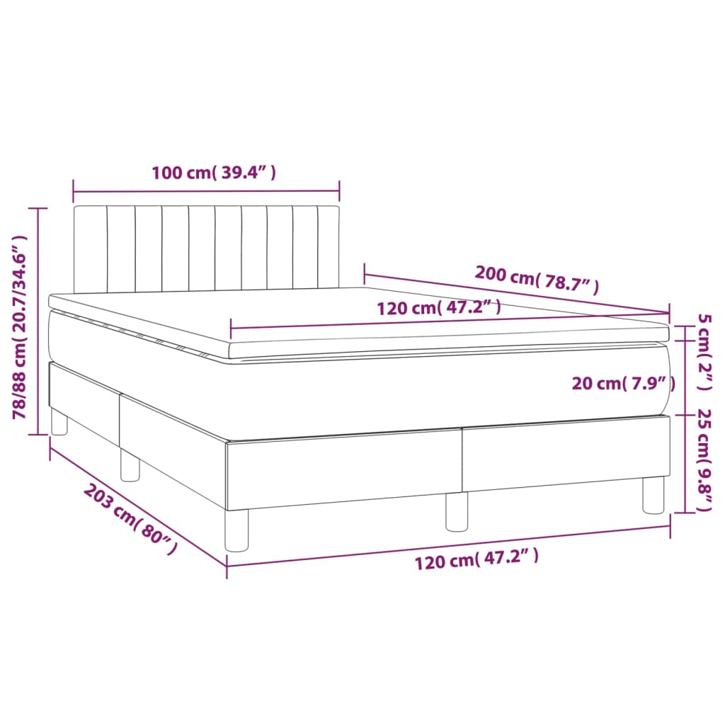 vidaXL Cama com molas/colchão 120x200 cm tecido cinza-claro