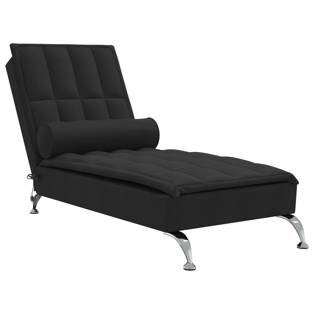 vidaXL Chaise lounge de massagem com rolo tecido preto