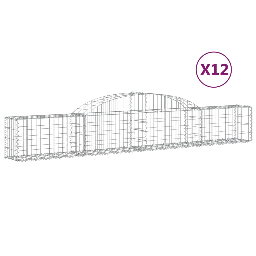 vidaXL Cestos gabião arqueados 12pcs 300x30x40/60 cm ferro galvanizado