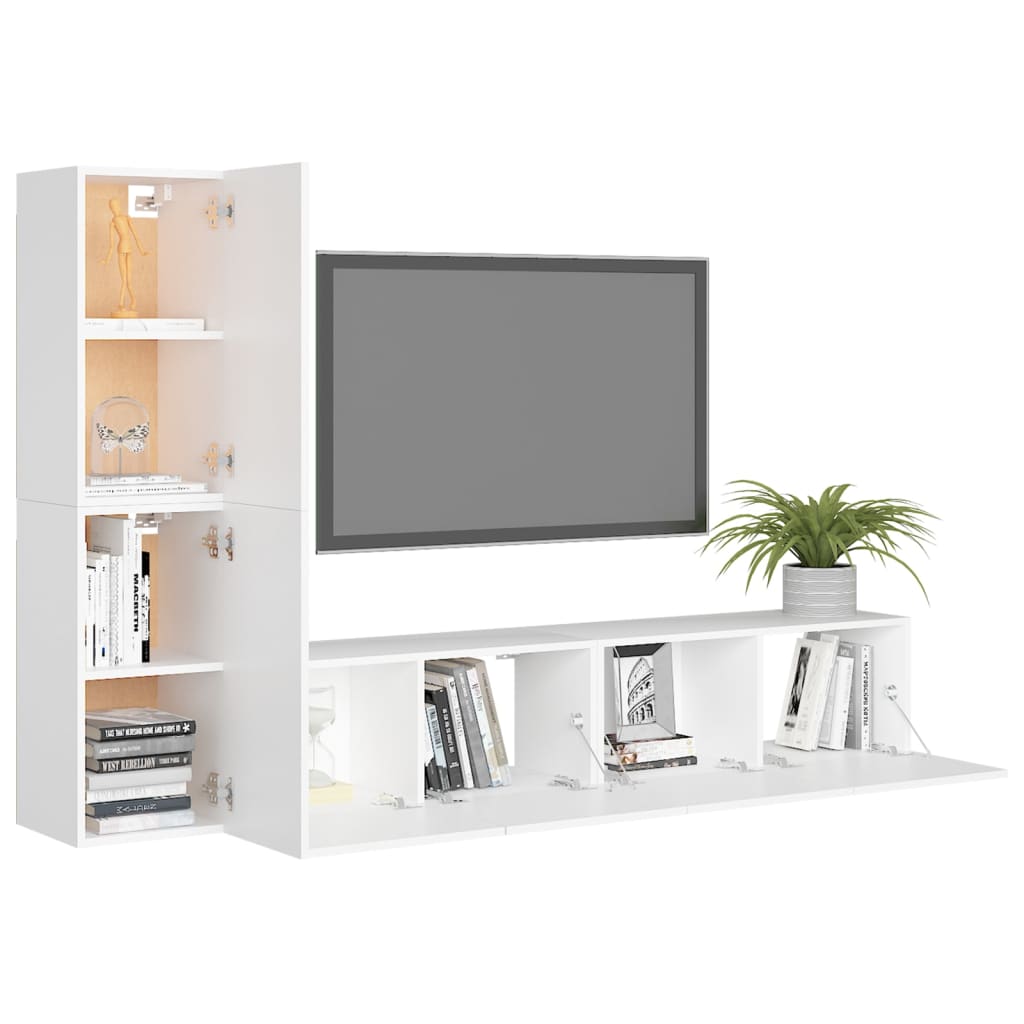 vidaXL 4 pcs conjunto de móveis de TV derivados de madeira branco