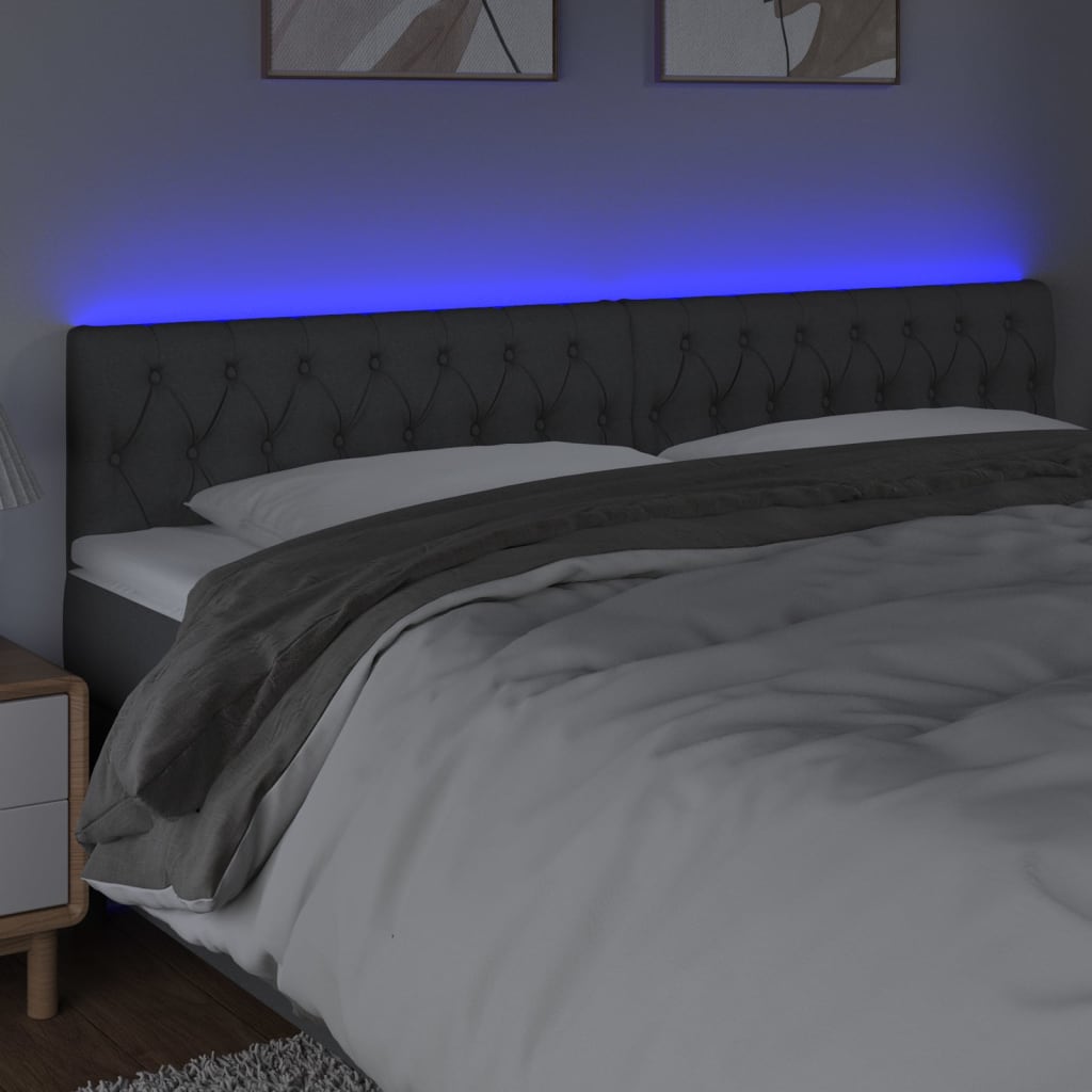 vidaXL Cabeceira de cama c/luzes LED tecido 200x7x78/88cm cinza-escuro