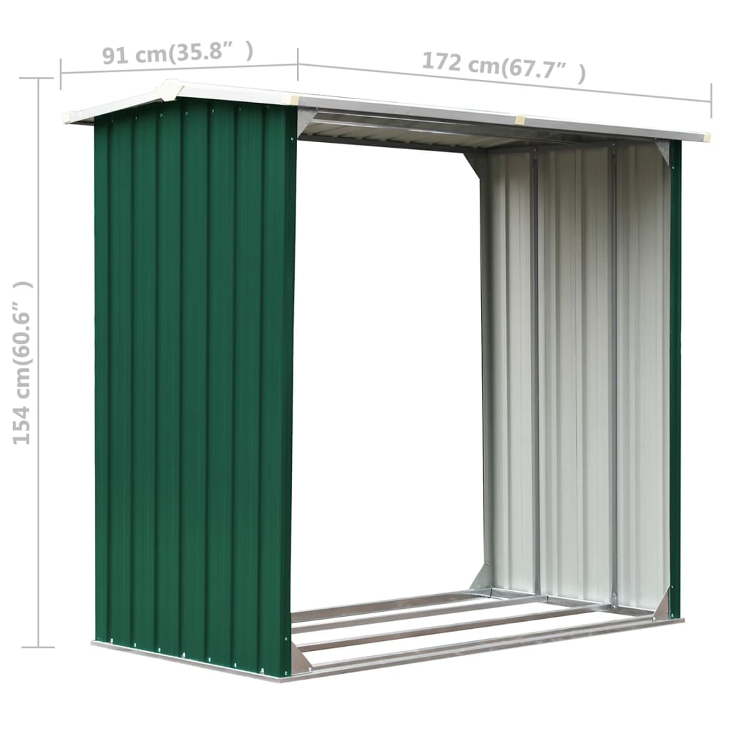 vidaXL Abrigo para arrumação de troncos aço 172x91x154 cm verde