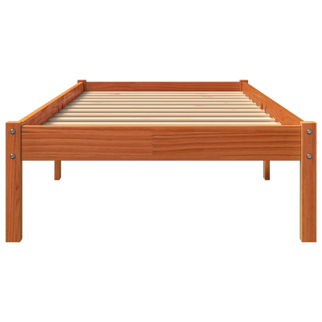 vidaXL Cama sem colchão 75x190 cm madeira de pinho maciça castanho-mel