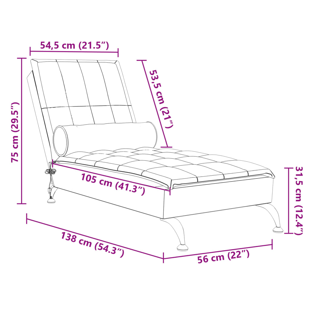 vidaXL Chaise lounge de massagem com rolo tecido preto