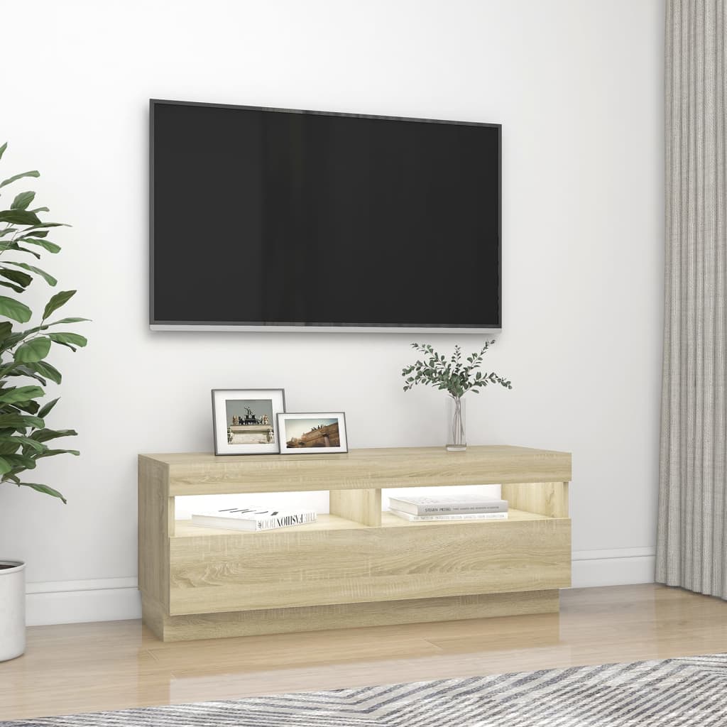 vidaXL Móvel de TV com luzes LED 100x35x40 cm carvalho sonoma