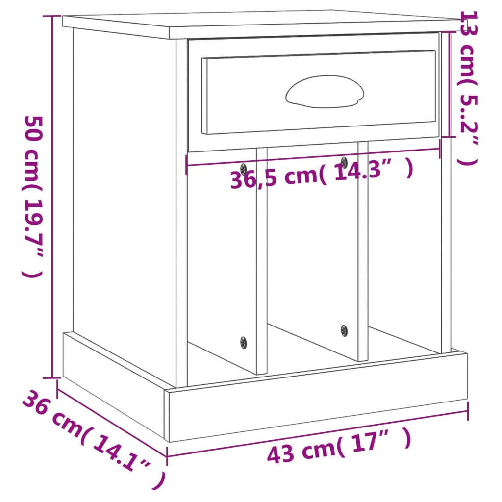 vidaXL Mesas de cabeceira 2 pcs 43x36x50 cm cinzento cimento