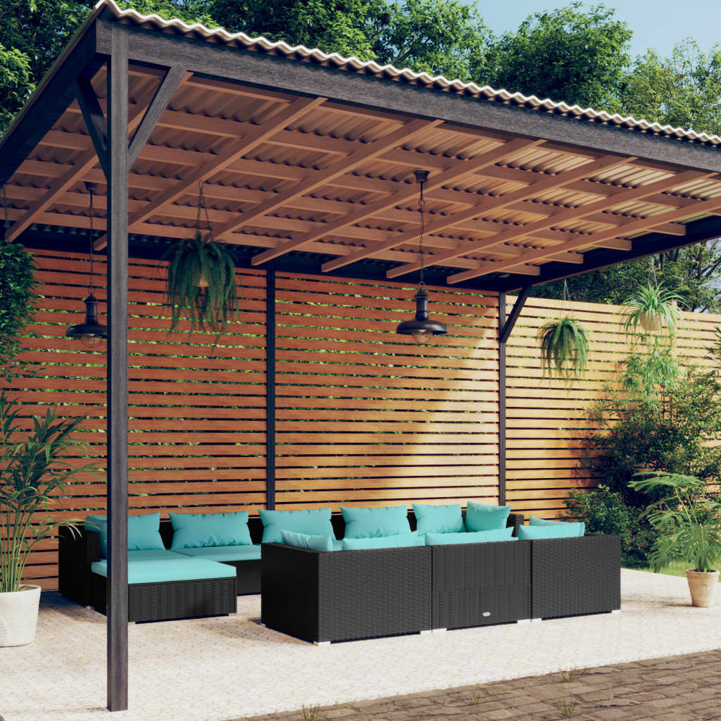 vidaXL 10 pcs conjunto lounge de jardim c/ almofadões vime PE preto