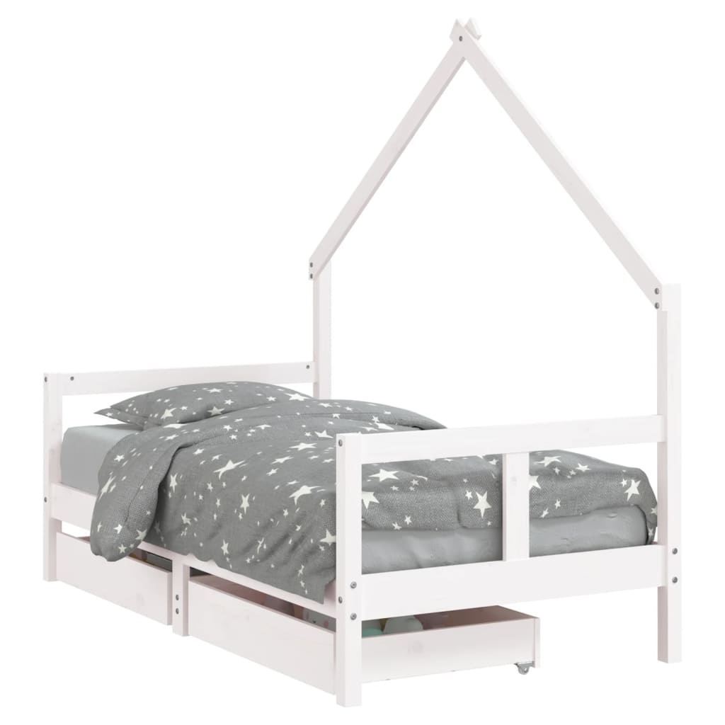 vidaXL Estrutura cama infantil c/ gavetas 80x160cm pinho maciço branco