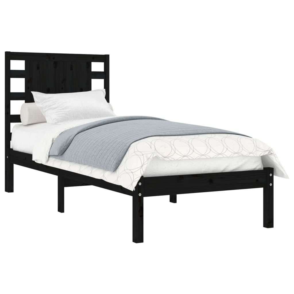 vidaXL Estrutura de cama solteiro 90x190 cm madeira maciça preto