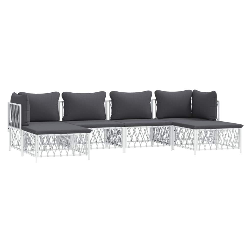 vidaXL 6 pcs conjunto lounge de jardim com almofadões aço branco