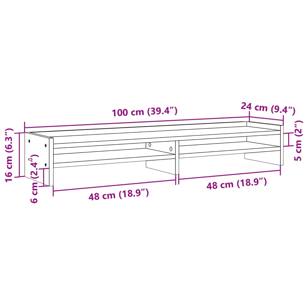 vidaXL Suporte monitor 100x24x16cm derivados madeira carvalho castanho