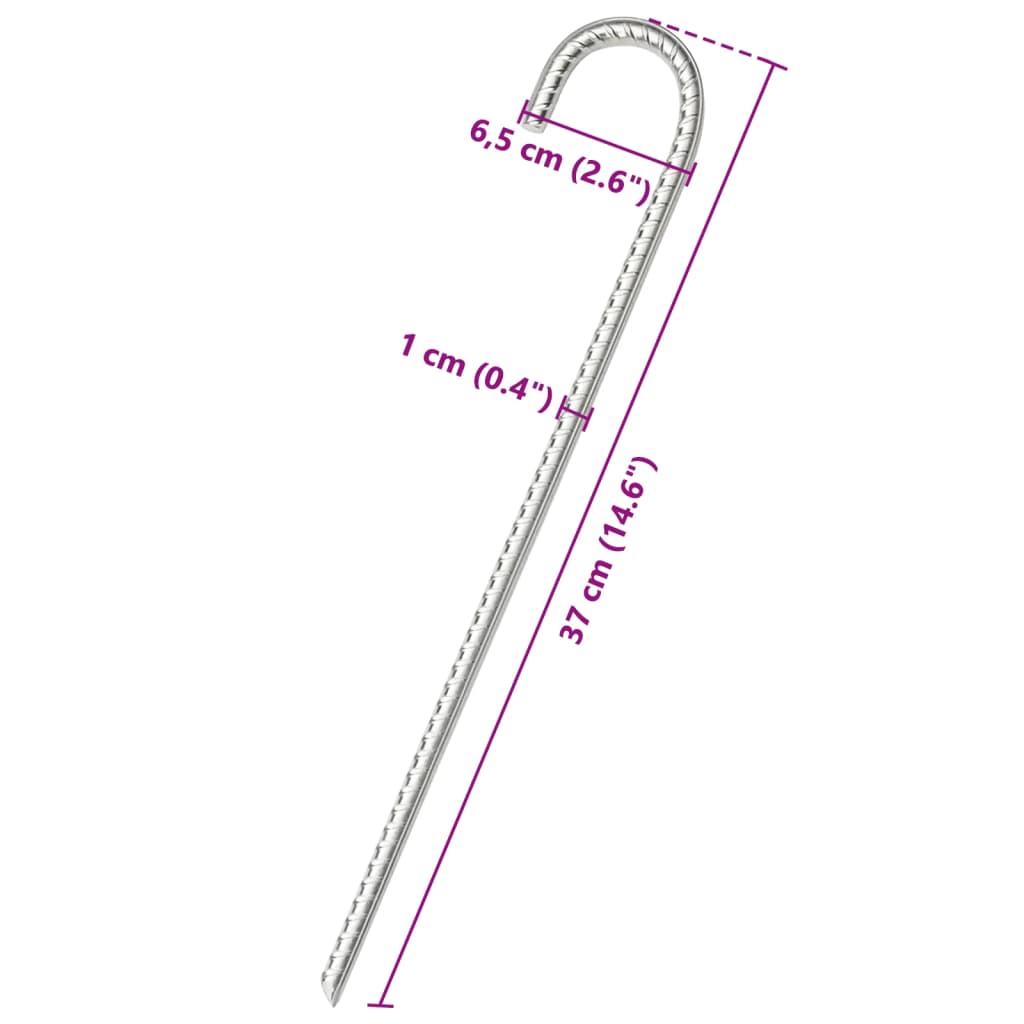 vidaXL Estacas para tenda 6 pcs 37 cm Ø10 mm aço galvanizado