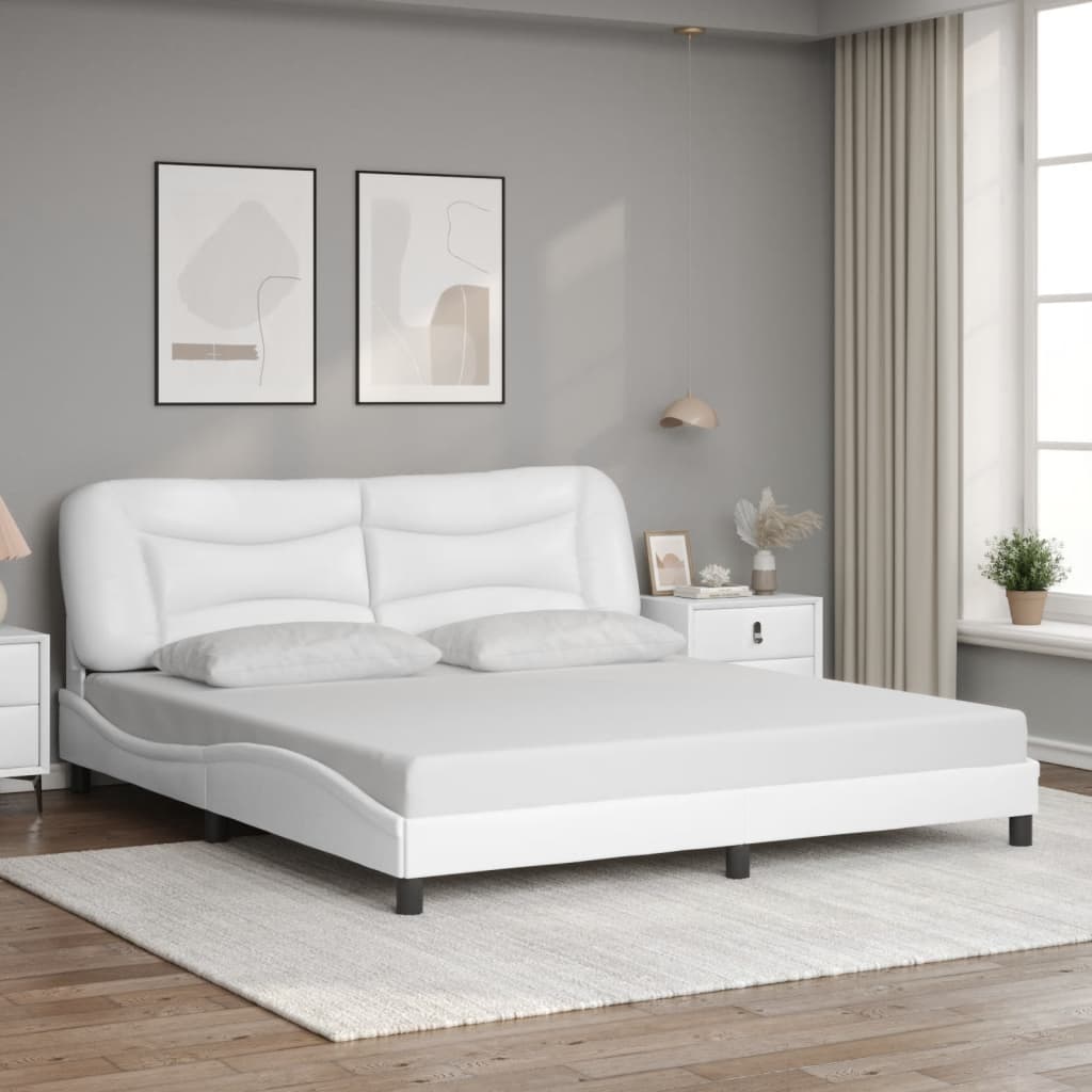 vidaXL Estrutura cama c/ cabeceira 180x200 cm couro artificial branco