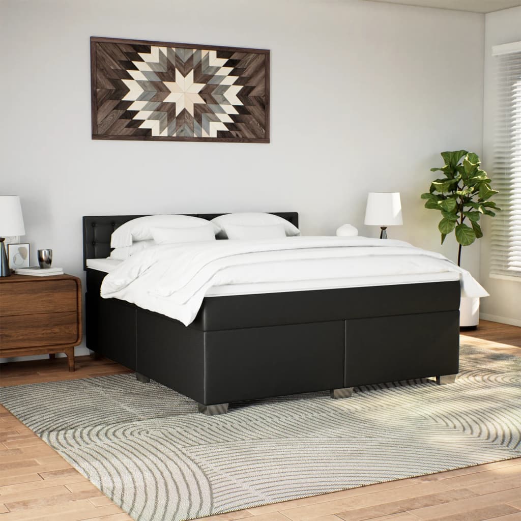 vidaXL Cama com molas/colchão 180x200 cm couro artificial preto