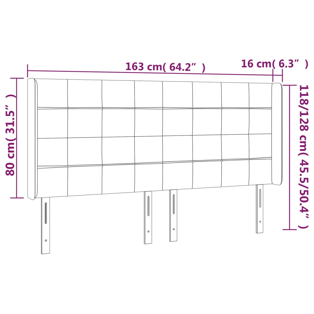 vidaXL Cabeceira cama c/ luzes LED veludo 163x16x118/128cm azul-escuro