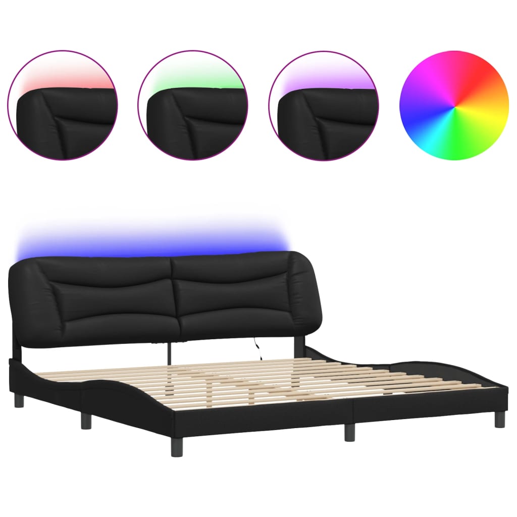 vidaXL Estrutura de cama c/ luzes LED 200x200cm couro artificial preto