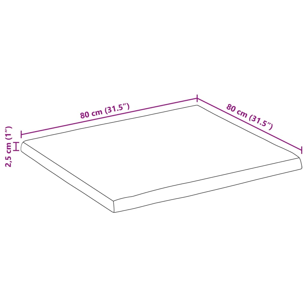 vidaXL Tampo de mesa c/ borda viva 80x80x2,5 cm mangueira maciça