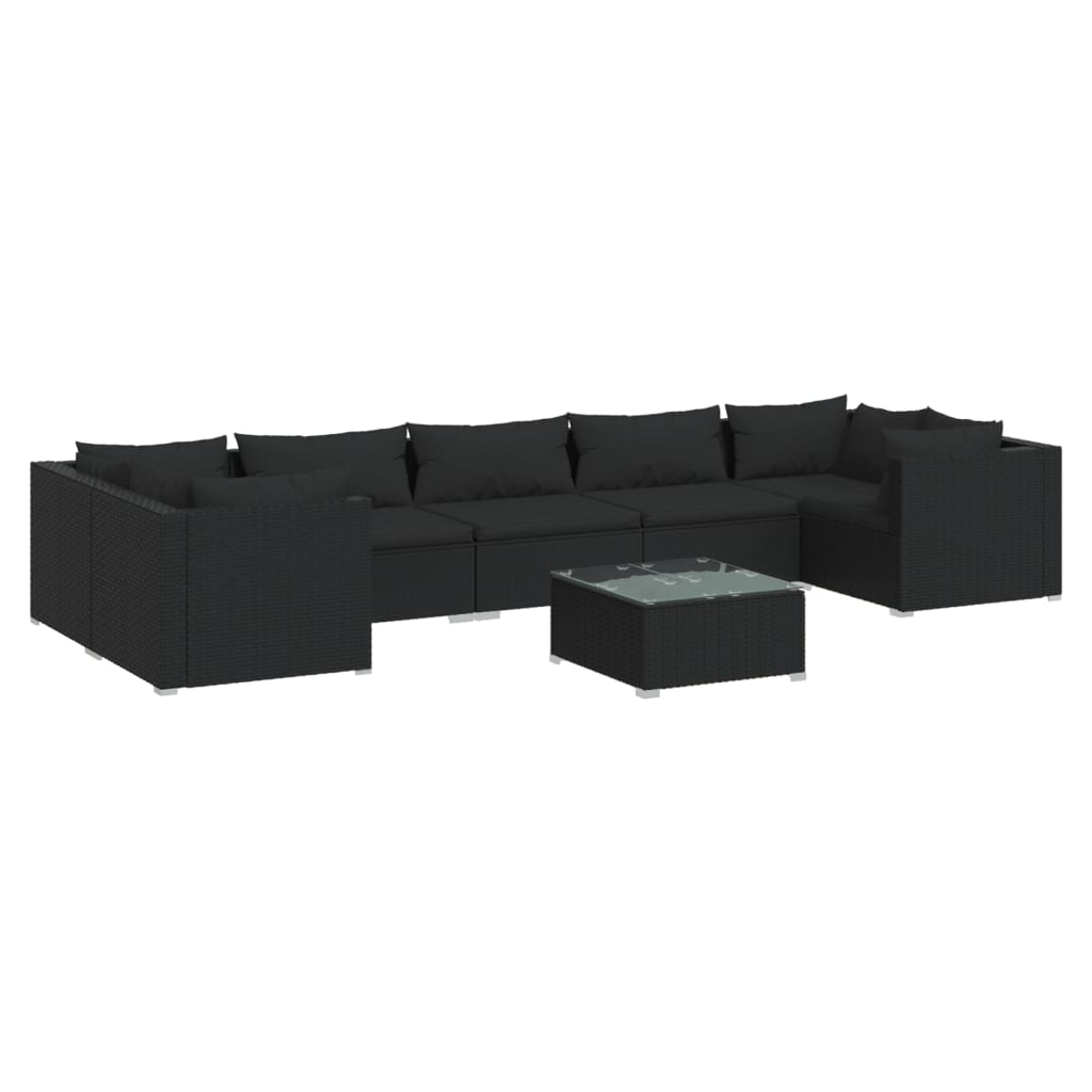 vidaXL 8 pcs conjunto lounge de jardim c/ almofadões vime PE preto