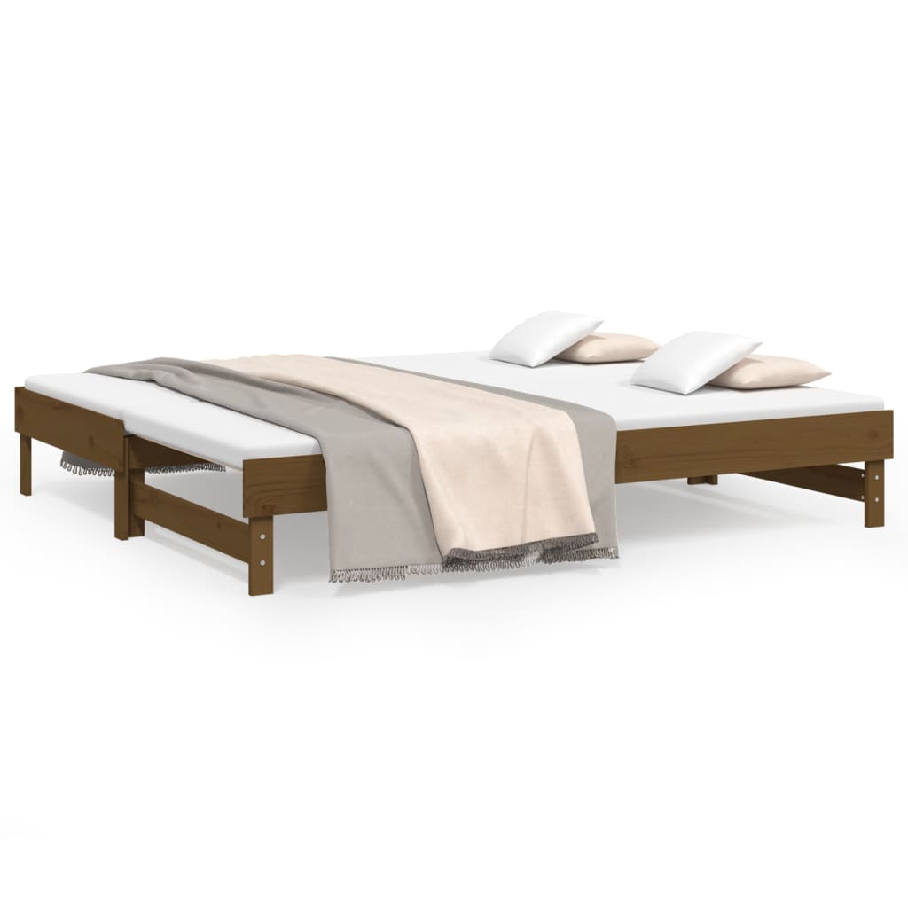 vidaXL Sofá-cama de puxar 2x(100x200) cm pinho maciço castanho-mel