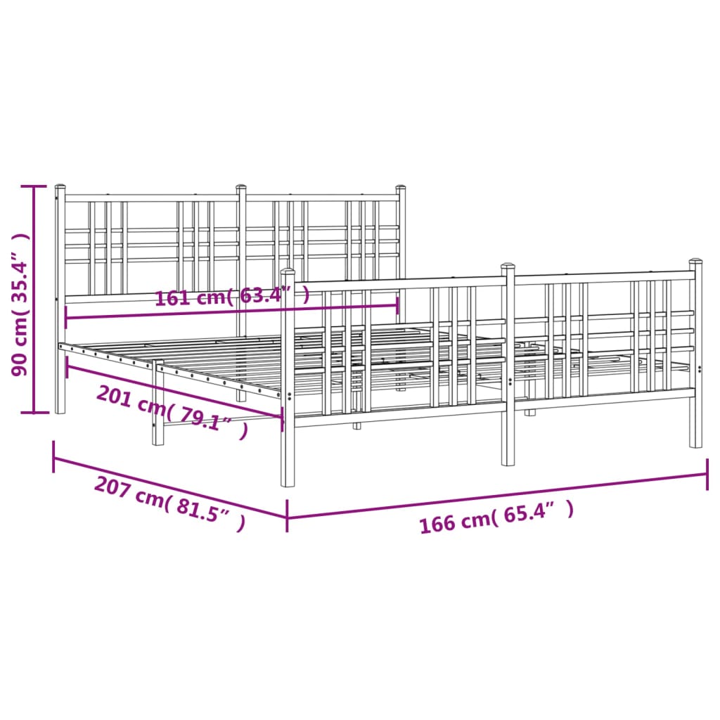 vidaXL Estrutura de cama com cabeceira e pés 160x200 cm metal branco