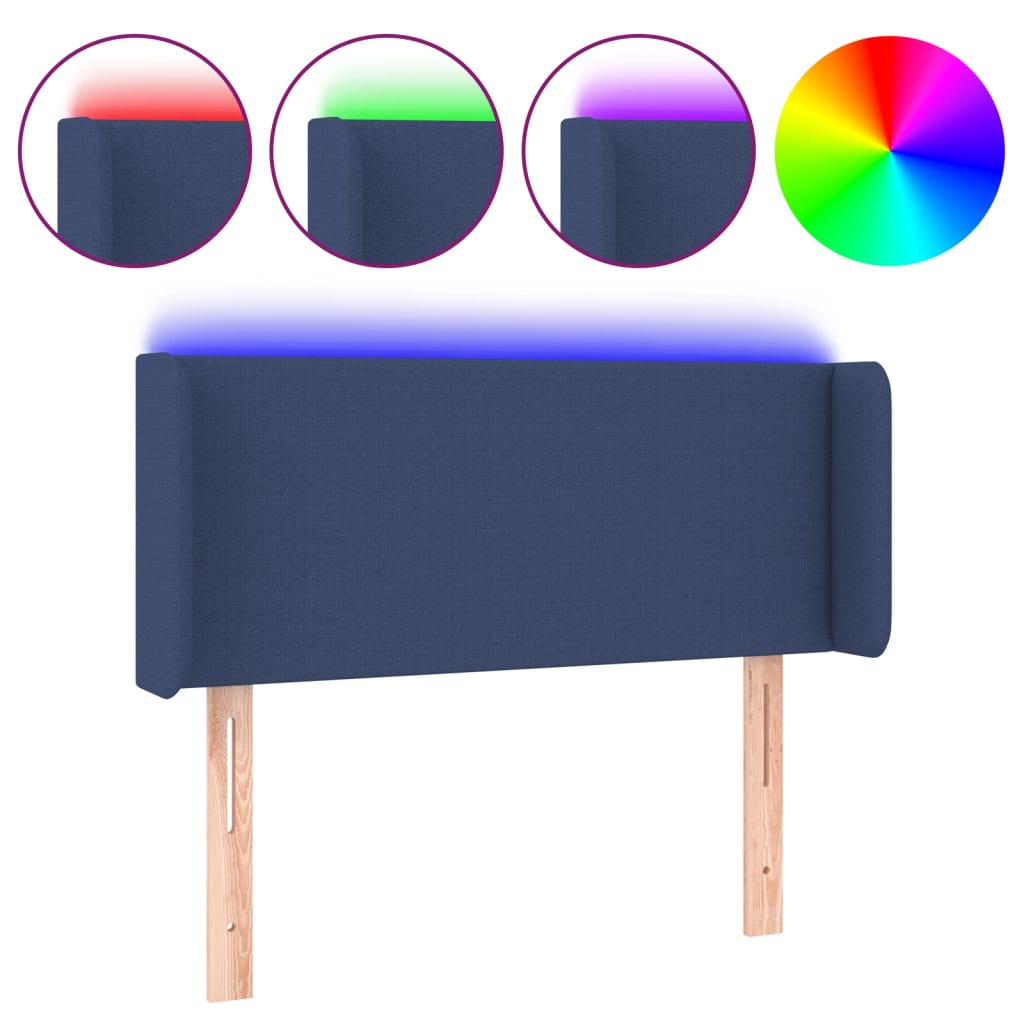 vidaXL Cabeceira de cama c/ luzes LED tecido 83x16x78/88 cm azul