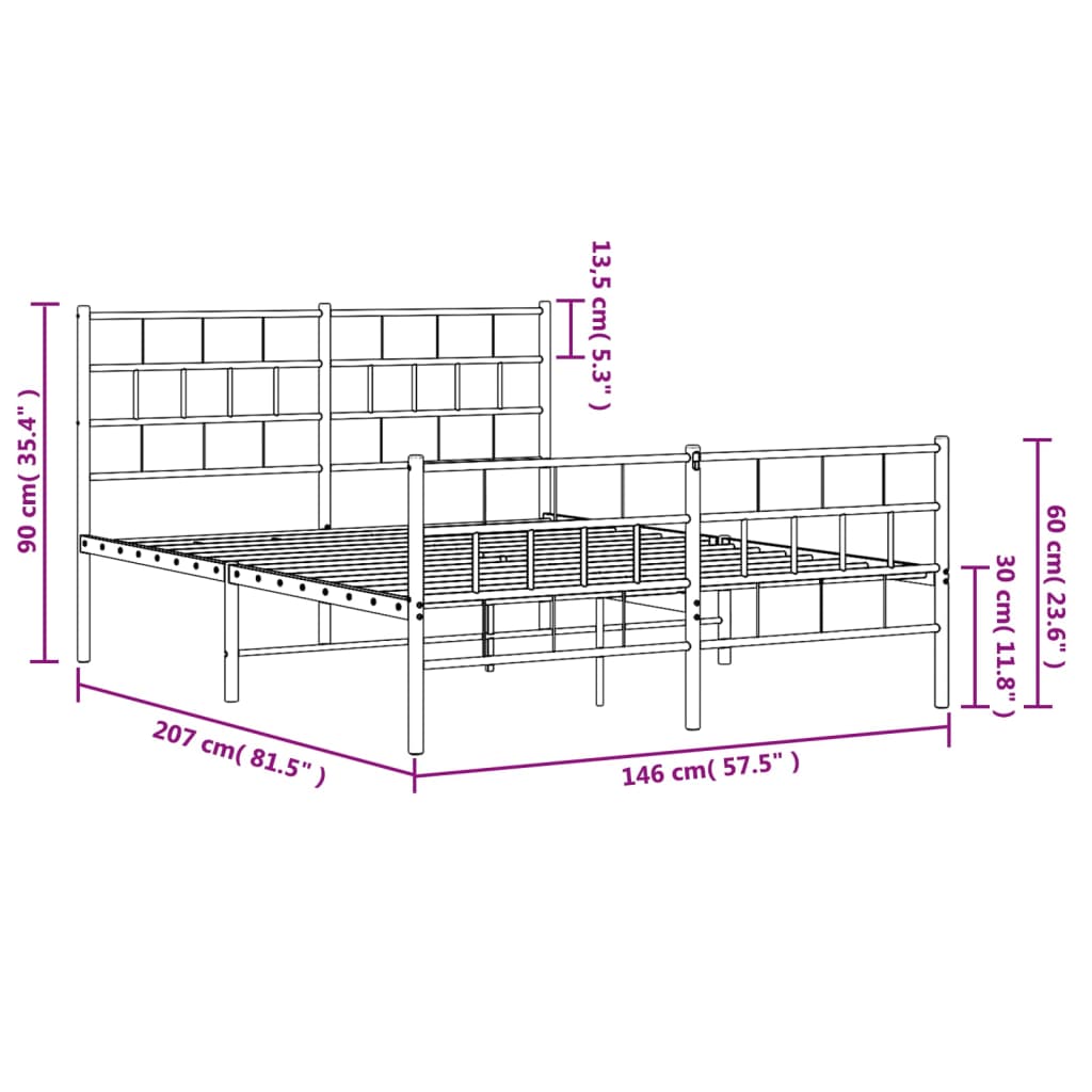 vidaXL Estrutura de cama com cabeceira e pés 140x200 cm metal branco