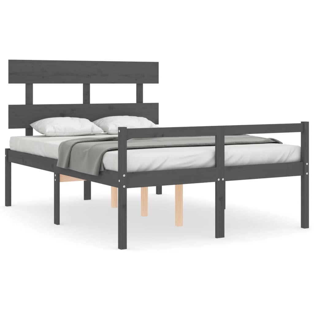 vidaXL Cama de casal para idosos com cabeceira madeira maciça cinzento