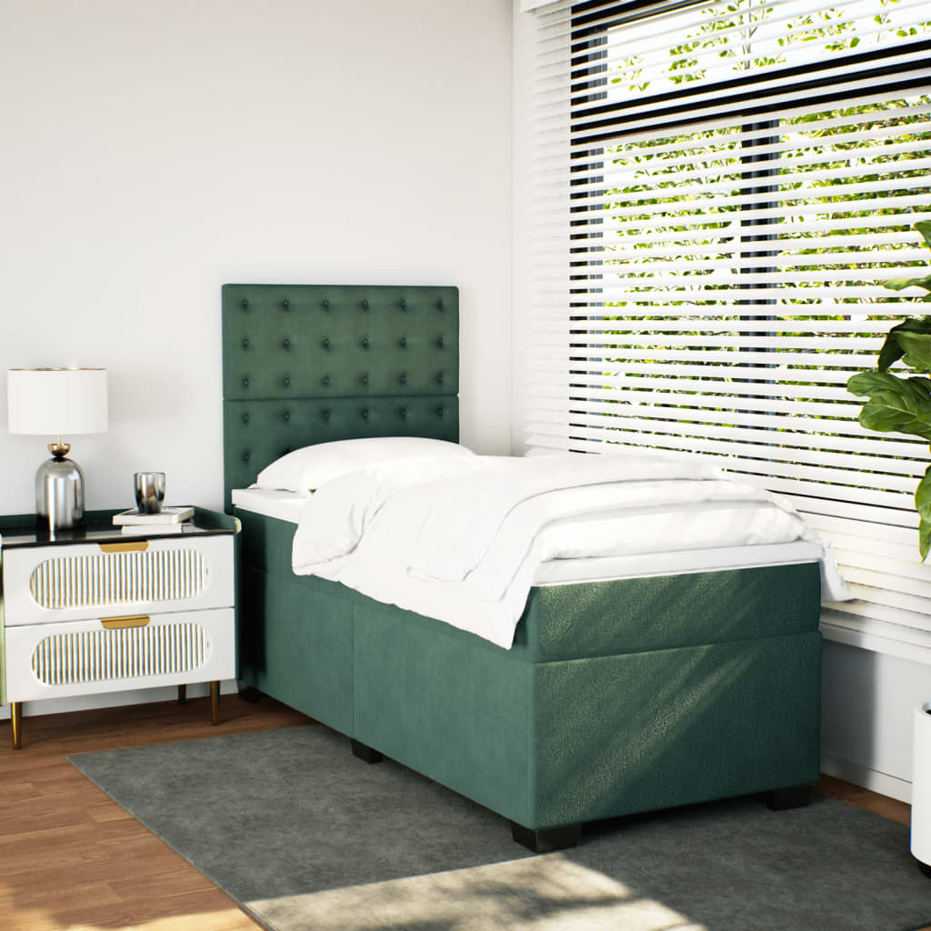 vidaXL Cama com molas/colchão 90x190 cm veludo verde-escuro