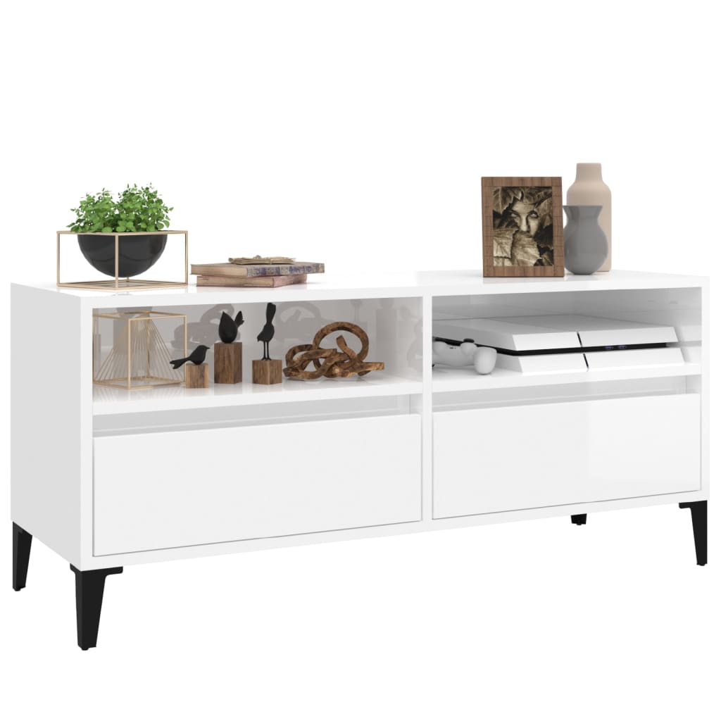 vidaXL Móvel p/ TV 100x34,5x44,5 cm derivados madeira branco brilhante