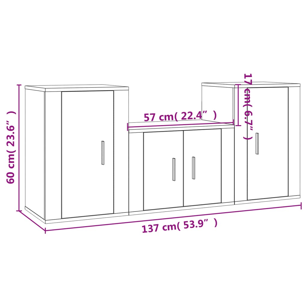 vidaXL 3 pcs conjunto móveis de TV madeira processada branco brilhante