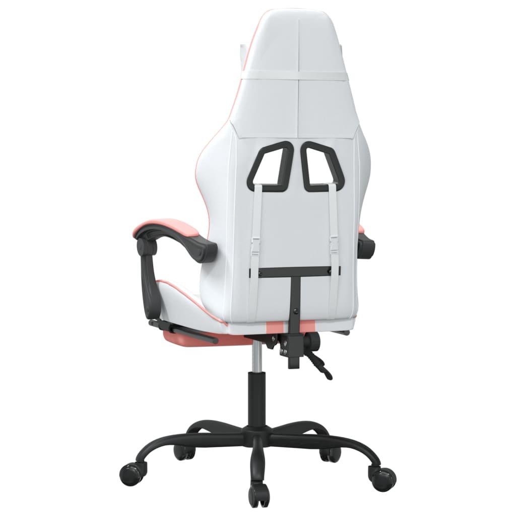 vidaXL Cadeira gaming giratória c/ apoio pés couro artif. branco/rosa