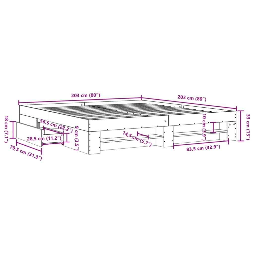 vidaXL Estrutura de cama 200x200 cm derivados madeira carvalho sonoma