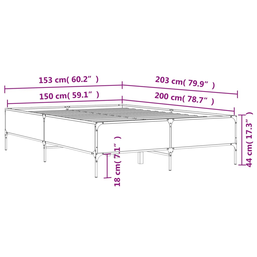 vidaXL Estrutura de cama 150x200cm derivados madeira/metal