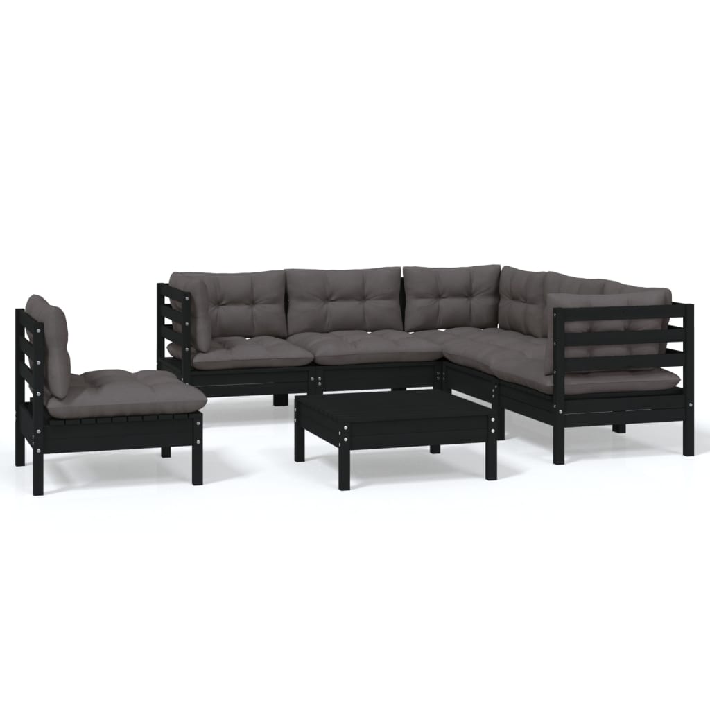 vidaXL 6 pcs conjunto lounge de jardim c/ almofadões pinho preto