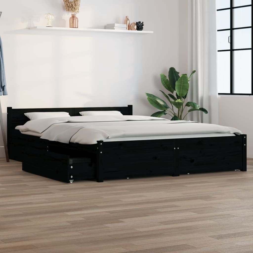 vidaXL Estrutura de cama com gavetas 140x200 cm preto