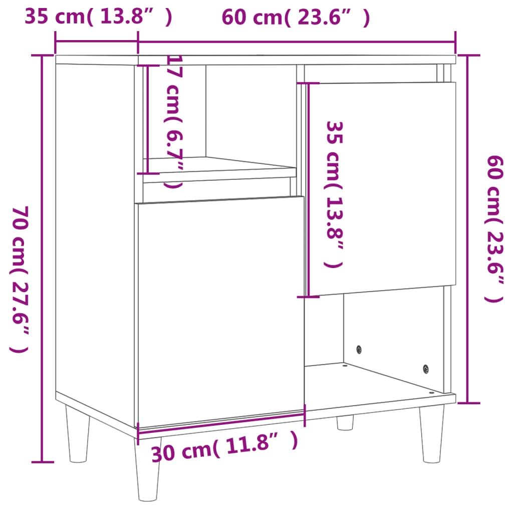 vidaXL Aparadores 3 pcs 60x35x70cm derivados madeira carvalho castanho