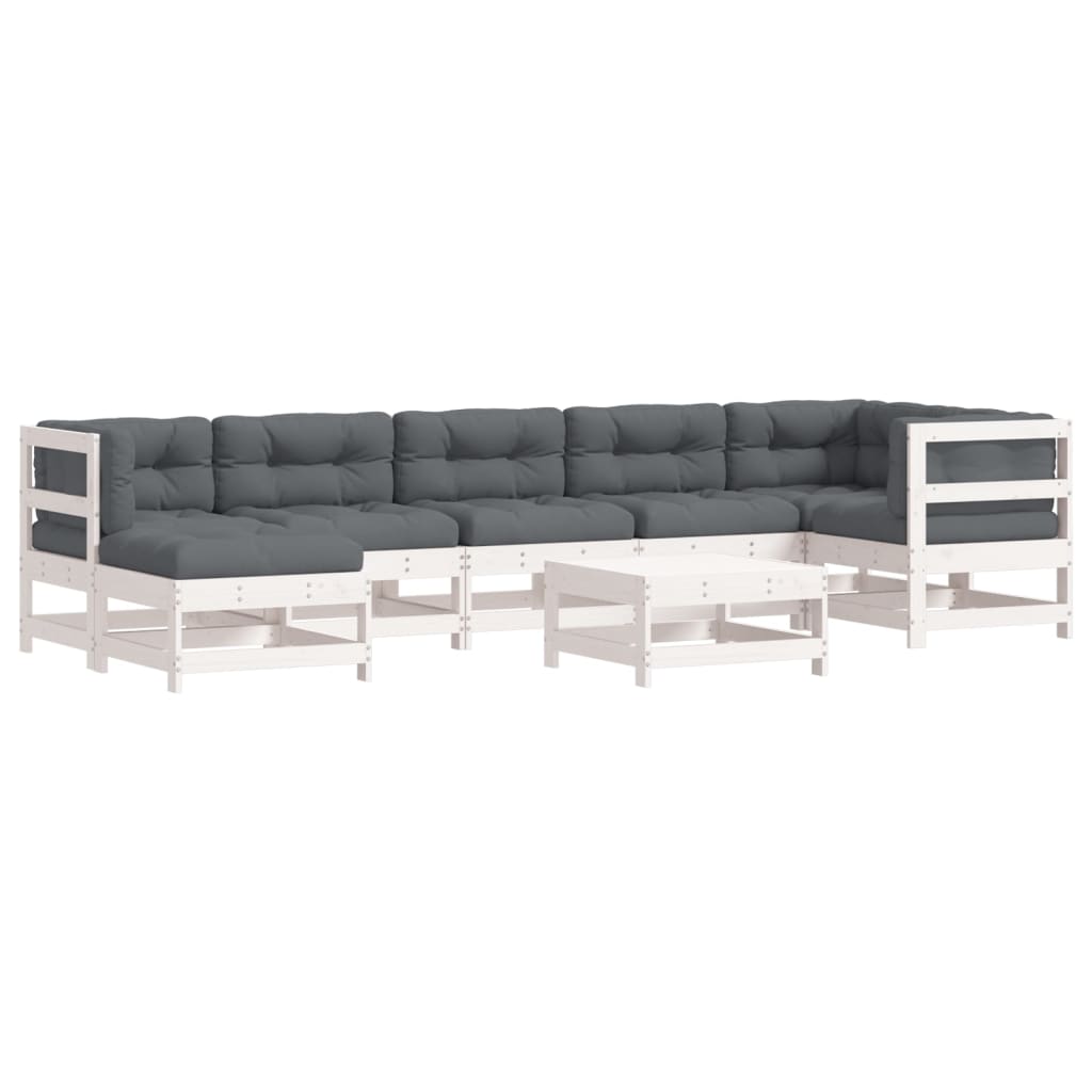 vidaXL 8pcs conjunto lounge jardim c/ almofadões madeira maciça branco