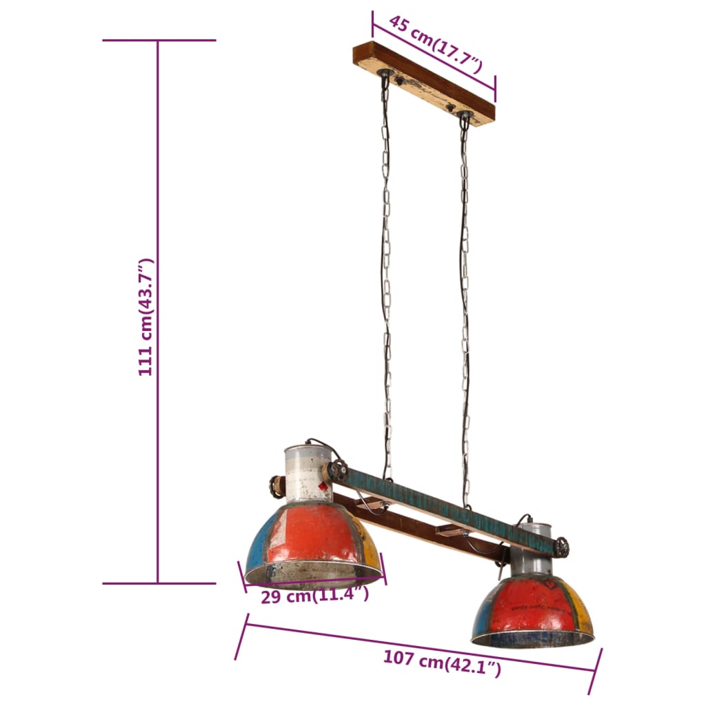 vidaXL Candeeiro suspenso industrial 25W 111 cm E27 multicor