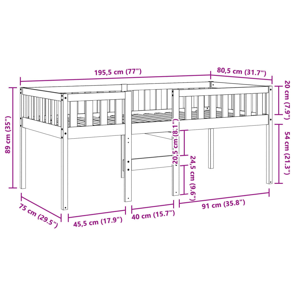 vidaXL Cama de criança sem colchão 75x190 cm pinho maciço branco