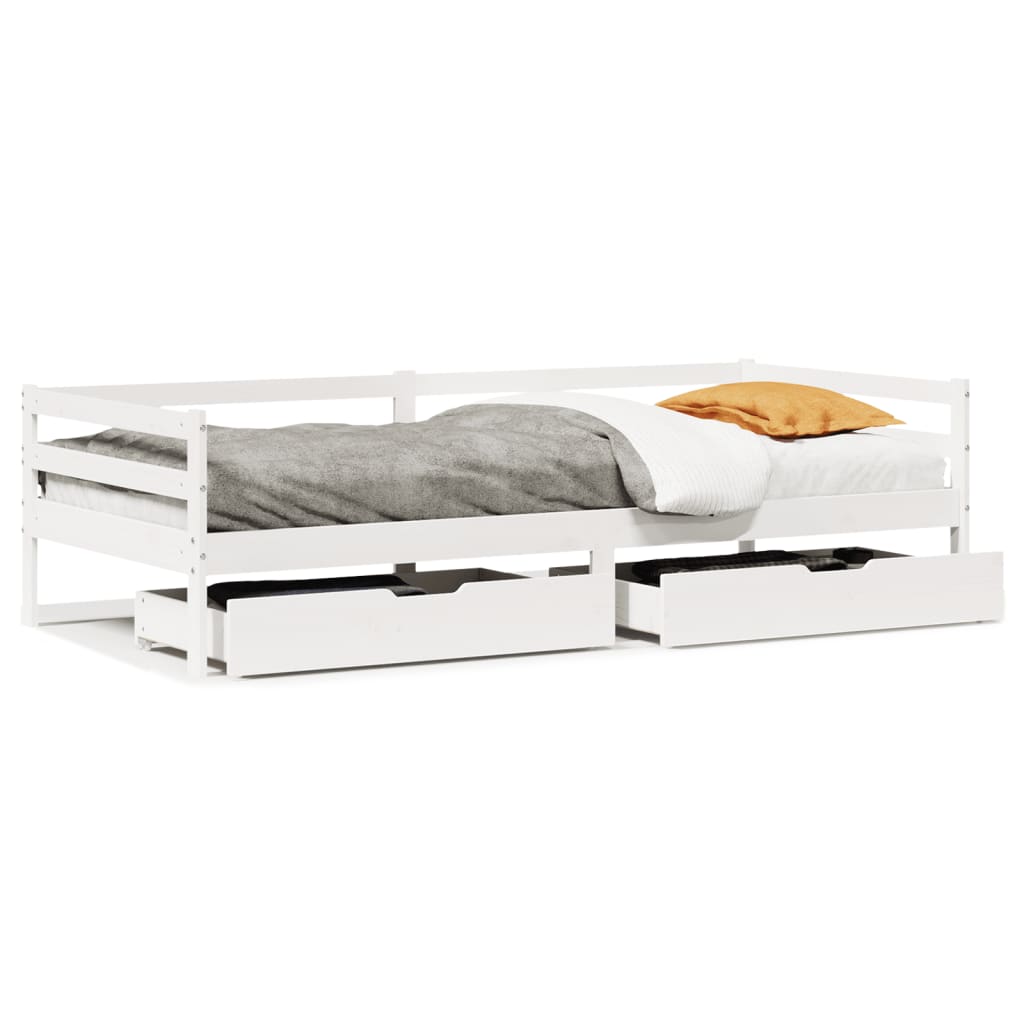 vidaXL Sofá-cama c/ gavetas 90x200cm madeira de pinho maciça branco