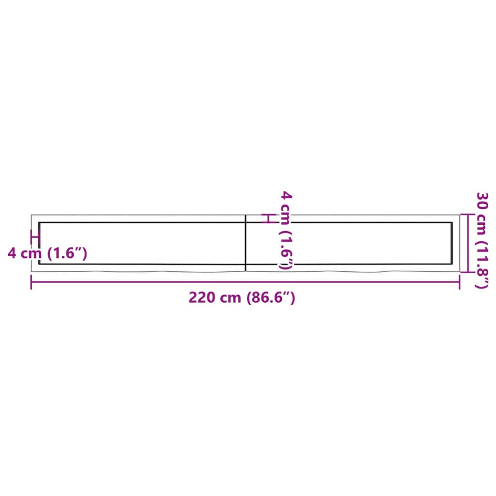 vidaXL Bancada p/ WC 220x30x(2-4)cm madeira tratada maciça castanho