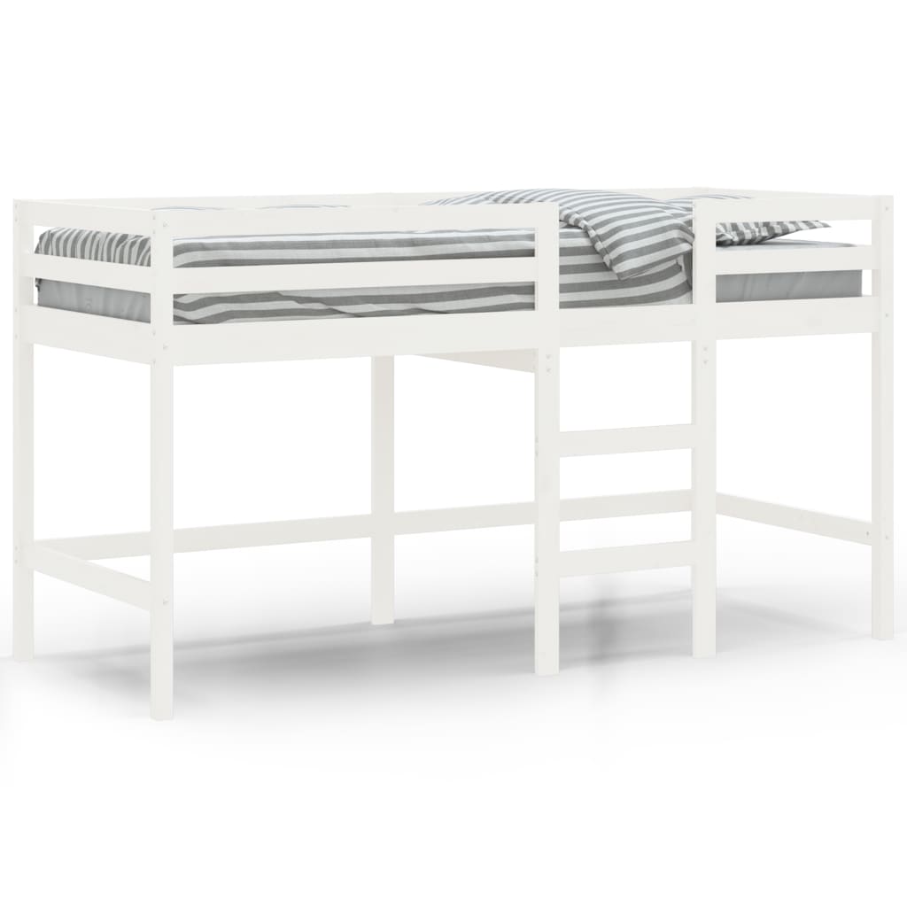 vidaXL Cama alta p/ criança c/ escada 90x200 cm pinho maciço branco