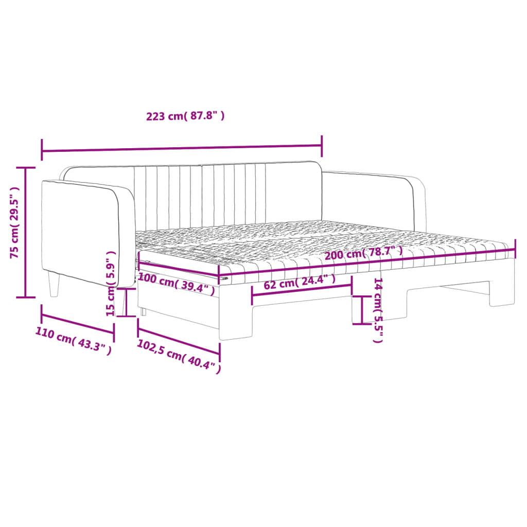 vidaXL Sofá-cama c/ gavetão e colchões 100x200cm veludo cinzento-claro