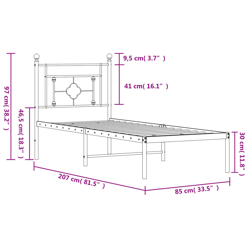 vidaXL Estrutura de cama com cabeceira 80x200 cm metal preto