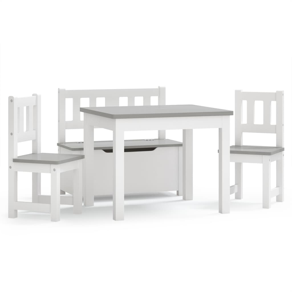 vidaXL 4 pcs conjunto mesa e cadeiras infantil MDF branco e cinzento