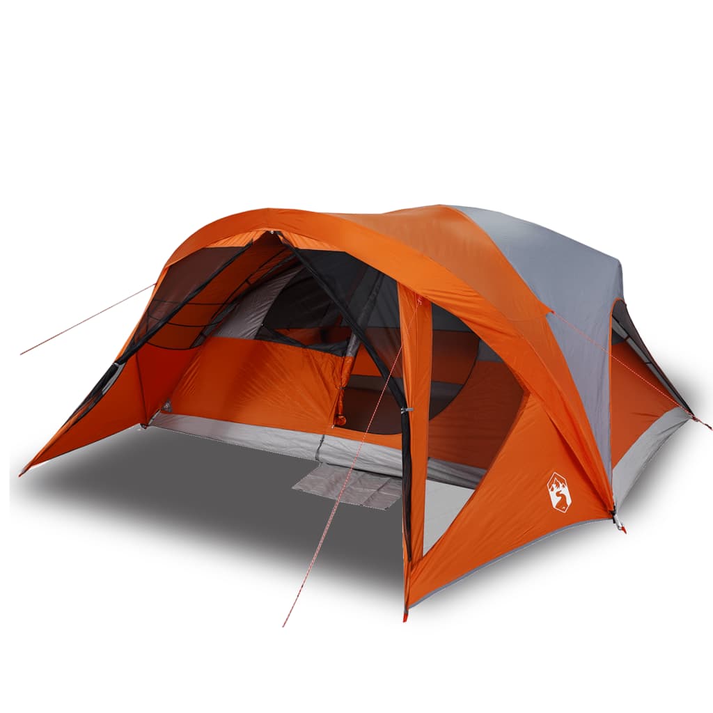 vidaXL Tenda familiar estilo cabana 6 pessoas imperm. cinza/laranja