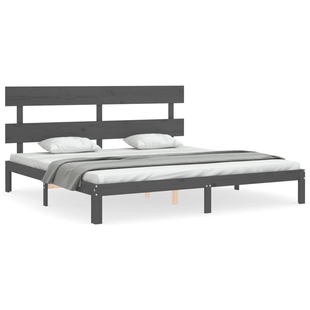 vidaXL Estrutura de cama com cabeceira 200x200 cm madeira maciça cinza