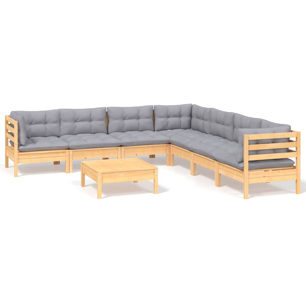 vidaXL 8 pcs conjunto lounge de jardim + almofadões cinza pinho maciço